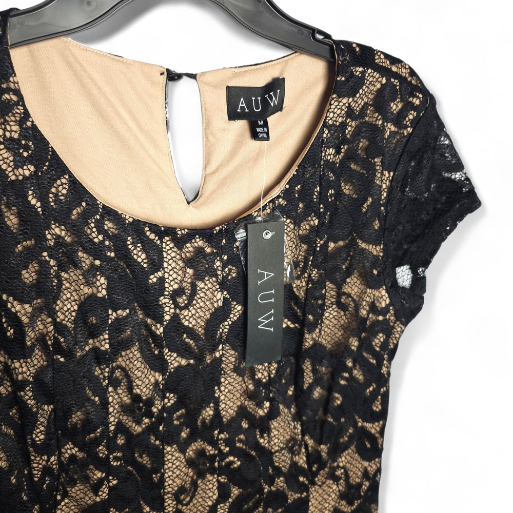 AUW Black and Tan Lace Mini Dress - Picture 3 of 7